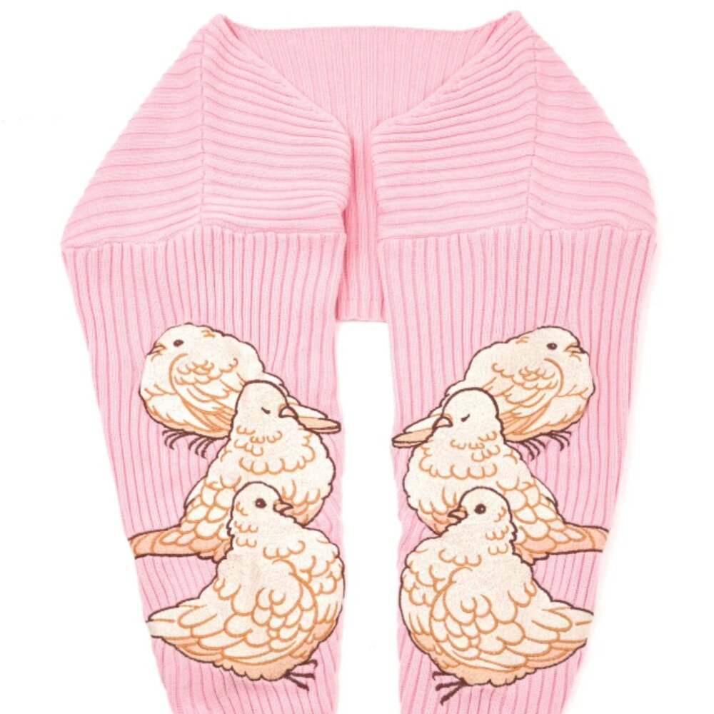 Meyoco Studio Pink Embroidered Pigeon Ribbed Bolero Shrug